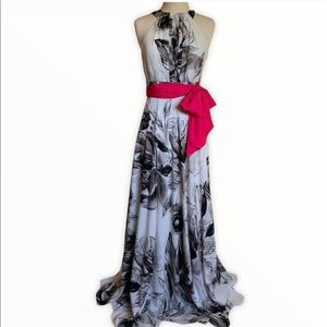 Eliza J Chiffon Maxi Dress Floral Pink Sash Belt 2